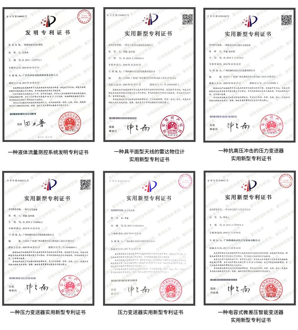 西森產(chǎn)品專利證書(shū)