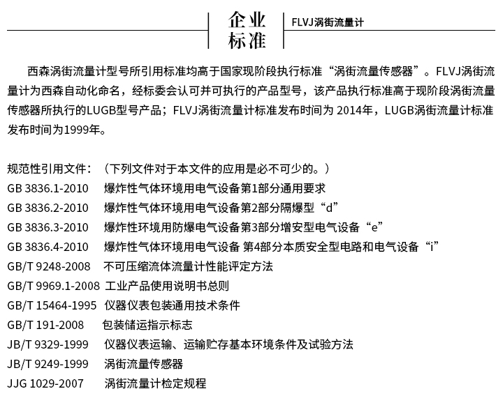 渦街流量計企業(yè)標準