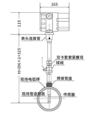 西森插入式熱式氣體質(zhì)量流量計安裝示意圖