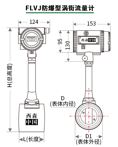 西森防爆型渦街流量計(jì)尺寸圖