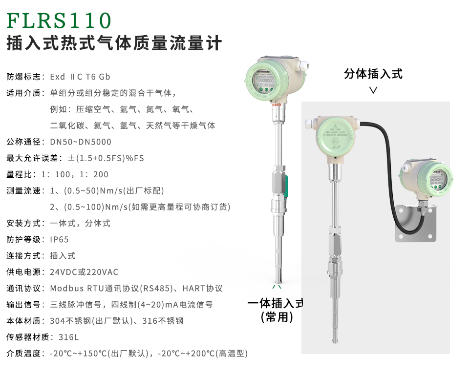 FLRS110插入式熱式氣體質(zhì)量流量計